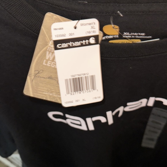 NWT carhartt womens X-Large black tee with white writing short sleeves size xl - Picture 3 of 5